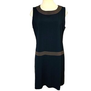TEENFLO Classic Minimalist Career Black Brown Midi Dress Neutral Sleeveless 10